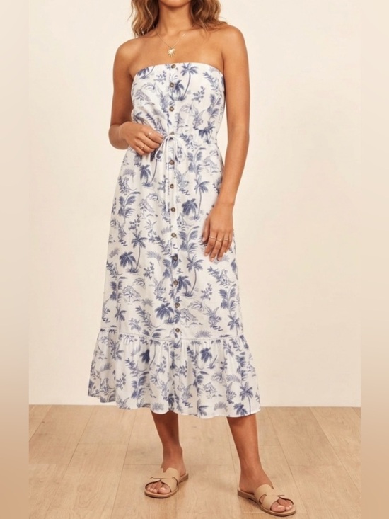 Lost + Wander Dresses & Skirts - Lost + Wander White Maxi Dress with Blue Tropical Print NWT Size L
